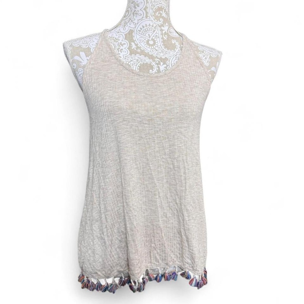 Lazy Sundays Size Medium Fringe Colorful Hem Boho Basic Chic Open Back Tank Top